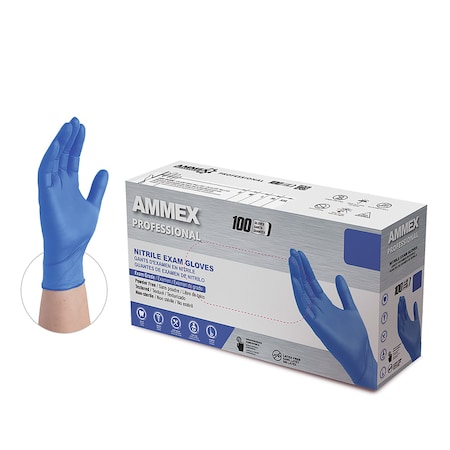 Ammex AMMEX Pro, Disposable Gloves, 3 mil Palm, Cerulean Nitrile, Powder-Free, L, 1000 PK, Bllue ACNPF46100